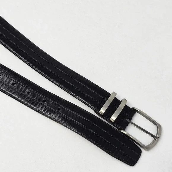 Mezlan Mens Belt Sz 48 Black Leather 8700/35 Brushed Silver Spain Big & Tall - Picture 15 of 16